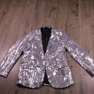 0400 Suitmeister Silver Sequin Blazer – Party / Costume Jacket, Men’s L
